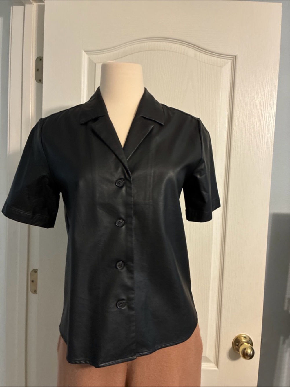 Banana Republic Faux Leather Button Up Top Black XXS